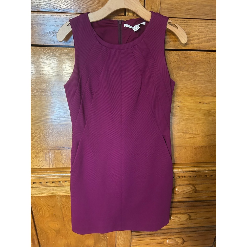 Diane von Furstenberg Magenta Purple Textured Sleeveless Pocket Shift Dress Chic - Picture 10 of 14